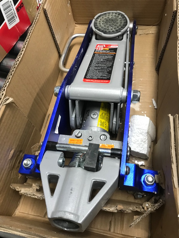 Photo 5 of BIG RED T815016L Torin Hydraulic Low Profile Aluminum and Steel Racing Floor Jack with Dual Piston Quick Lift Pump, 1.5 Ton (3,000 lb) Capacity, Blue