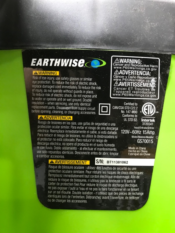Photo 1 of READ NOTE**8 Earthwise GS70015 15-Amp Garden Corded Electric Chipper, Collection Bin 