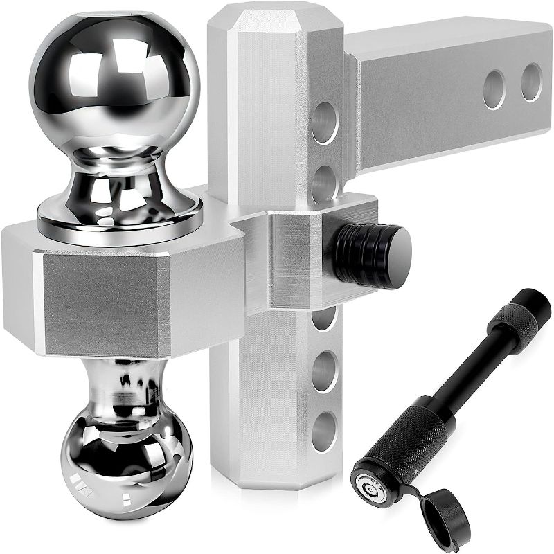 Photo 1 of Octomo Adjustable Trailer Hitch, 6 Inch Drop Hitch Ball Mount for 2 Inch Receiver,12,500 LBS GTW, 2" and 2-5/16" Stainless Steel Tow Hitch Balls with Double Anti-Theft Pins Locks