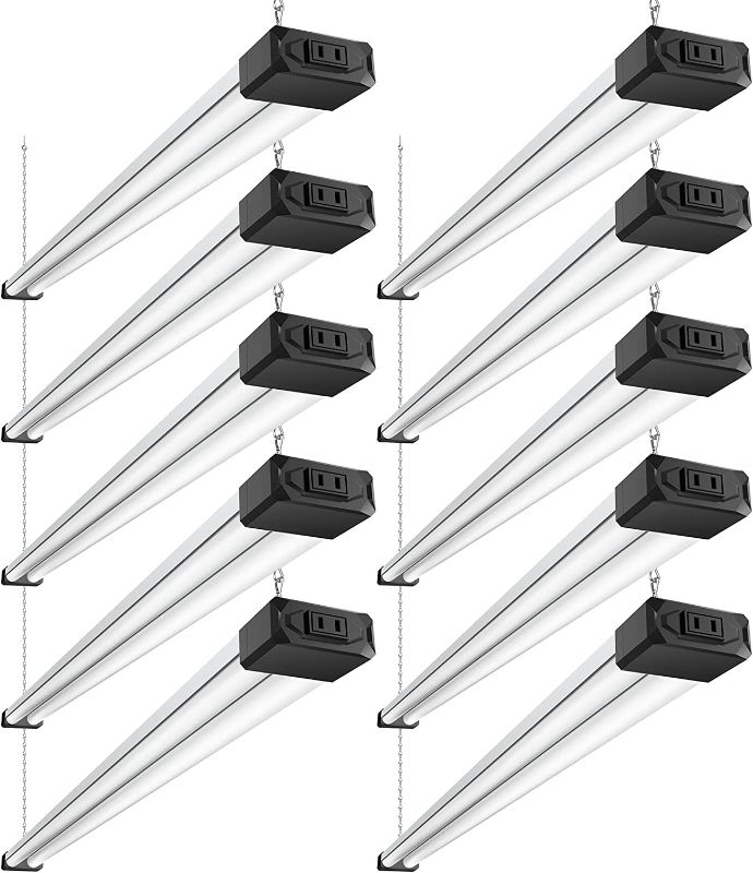 Photo 1 of  10 Pack Linkable LED Shop Light with Reflector, Super Bright 6500K Cool Daylight, 4400 LM, 4 FT, 48 Inch Integrated Fixture for Garage, 40W Equivalent 250W, Surface & Suspension Mount, Black