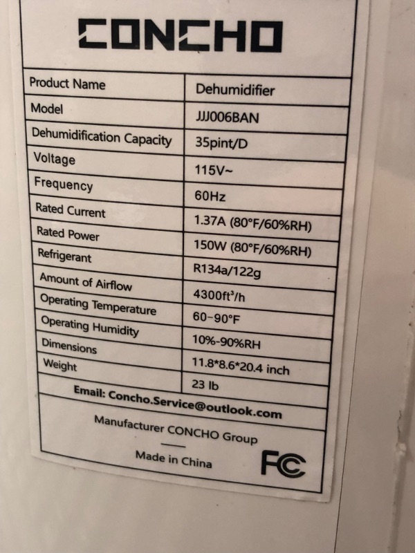 Photo 5 of **DOES NOT FUNCTION OR WORK**Concho 2500 Sq. Ft 35 Pint Dehumidifier with Air Filter for Basement, Home and Large Room; Small Dehumidifiers with Drain Hose, Dry Clothes Mode, 0.79 Gallon Water Tank, 24H Timer US Only
**NO AIR COMES OUT, ALWAYS STAYS ON LO