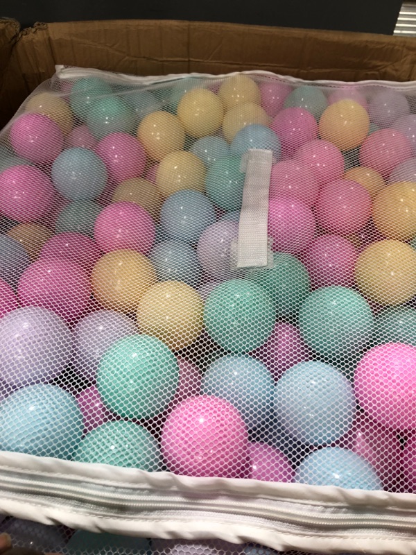 Photo 2 of Amazon Basics BPA Free Crush-Proof Plastic Ball Pit Balls with Storage Bag, Toddlers Kids 12+ Months, 6 Pastel Colors - Pack of 1000 6 Pastel Colors 1,000 Balls