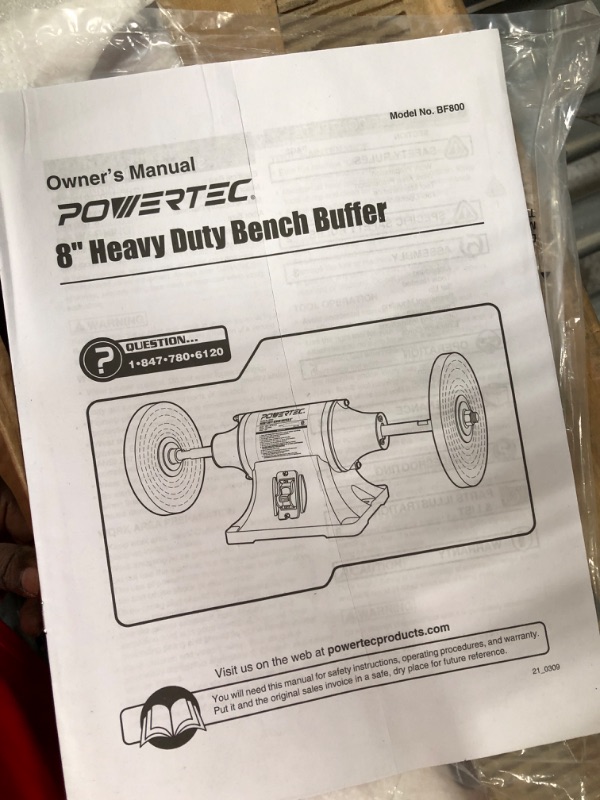 View 2 of POWERTEC BF800C Slow Speed and Long Shift Bench Buffer Polisher with 2 Extra Buffing Wheels, 8 Inch Buffing & Polishing Bench Grinder Machine for Metal, Jelwelry, Knife, Wood, Jade and Plastic 8" buffer + buffing wheels