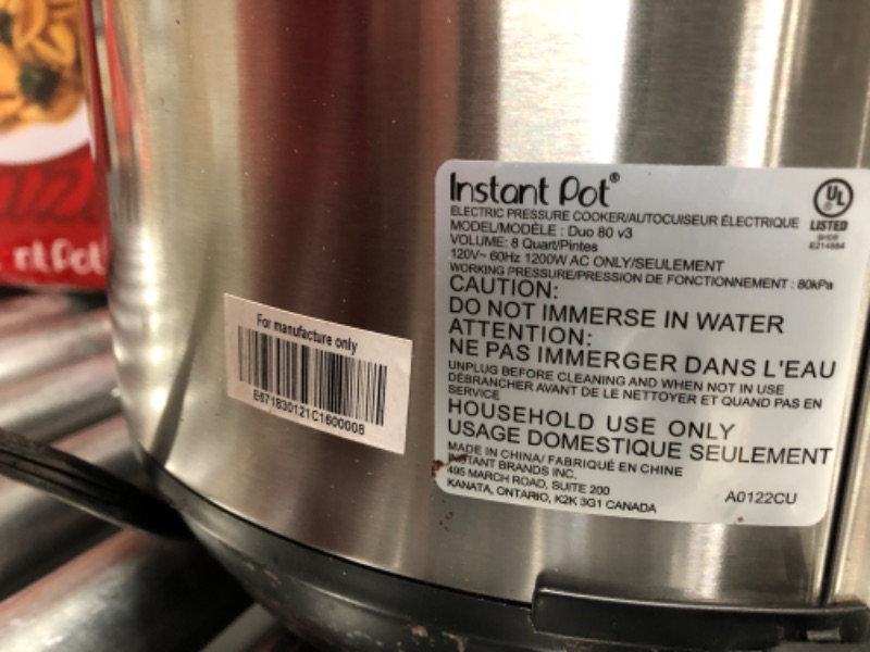 Photo 3 of **MISSING PARTS** Instant Pot Duo 7-in-1 Electric Pressure Cooker, Slow Cooker, Rice Cooker, Steamer, Sauté, Yogurt Maker, Warmer & Sterilizer, Includes App With Over 800 Recipes, Stainless Steel, 8 Quart 8QT Duo