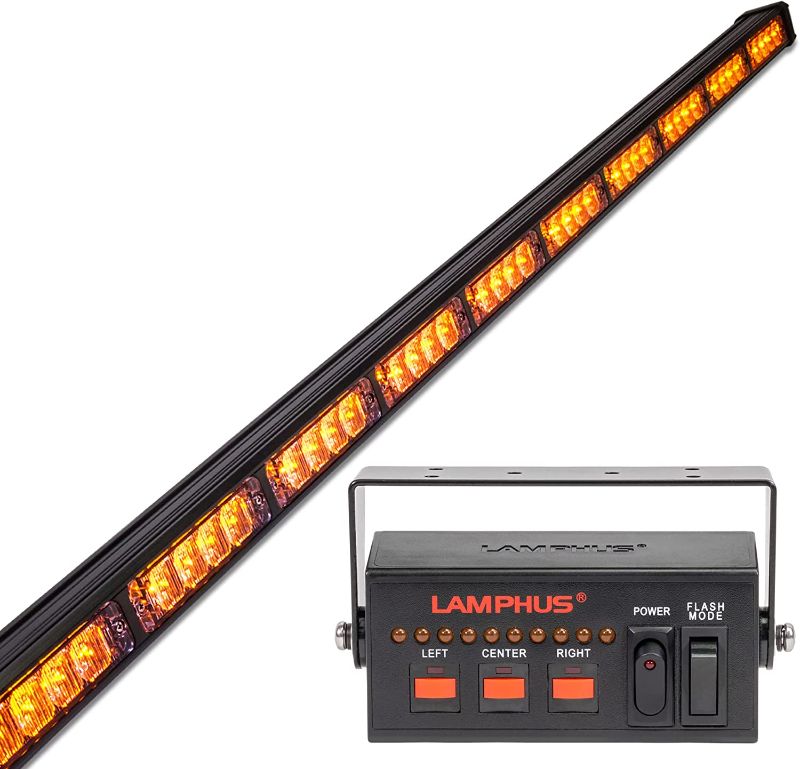 Photo 1 of LAMPHUS SolarBlast 47" 40W Amber LED Traffic Advisor Light Bar [TA Controller] [48 Flash Modes] [IP 67 Waterproof] Directional Yellow Flashing Emergency Safety Light Bar for Trucks Vehicles
