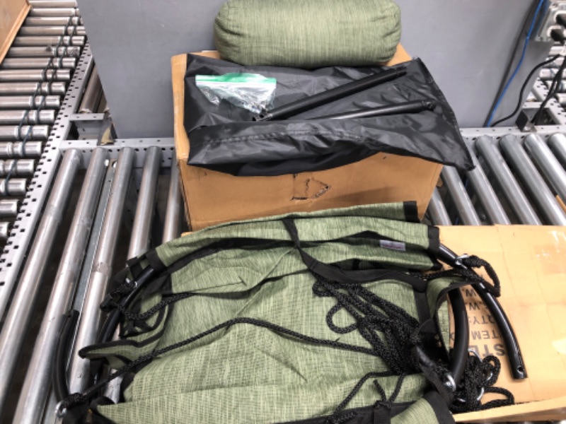 Photo 2 of **MISSING HARDWARE** Hammock Chair with Foot Rest, S Hooks, Sky Chair with Metal Bar, Pillow, 2 Psc Hanging Hooks Max 330 LBS Capacity, Green