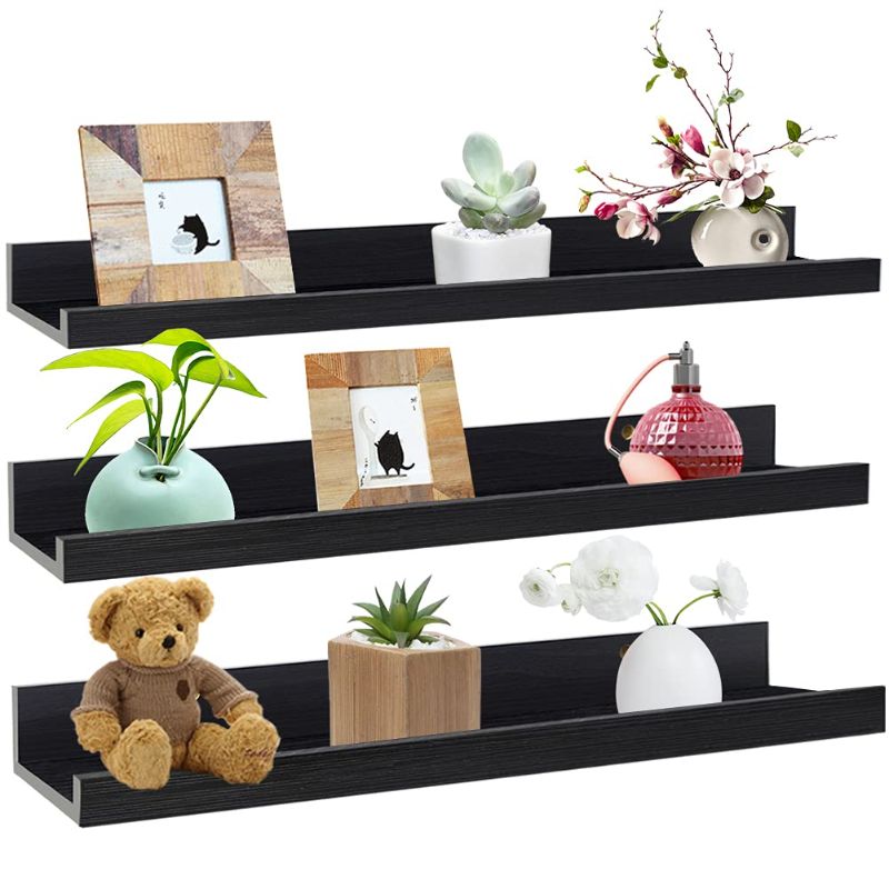 Photo 1 of 24 INCH BLACK WALL MOUNTED FLOATING SHELVES SET OF 3, PICTURE SHELVING LEDGE FOR KITCHEN, LIVING ROOM, BEDROOM, OFFICE
