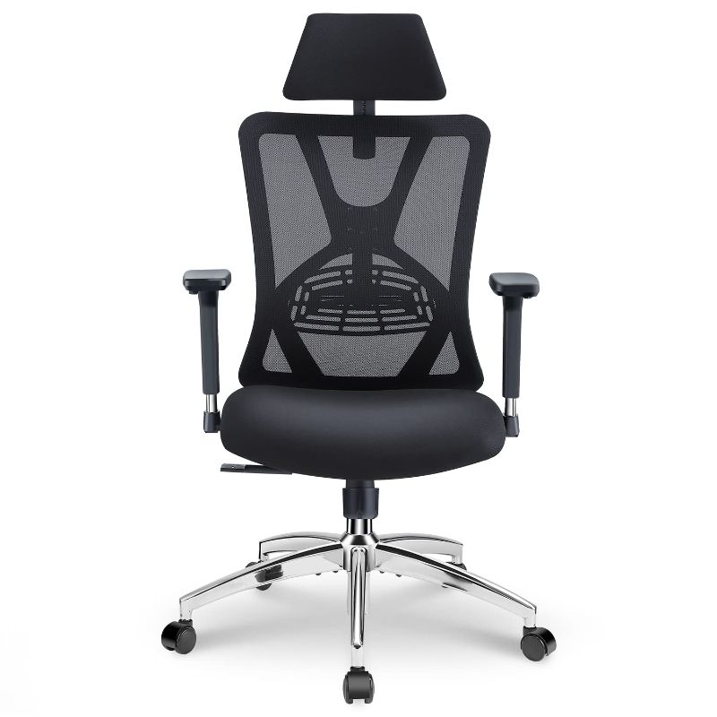 Photo 1 of TICOVA ERGONOMIC OFFICE CHAIR - HIGH BACK DESK CHAIR WITH ADJUSTABLE LUMBAR SUPPORT, HEADREST & 3D METAL ARMREST - 130° ROCKING MESH COMPUTER CHAIR BLACK
