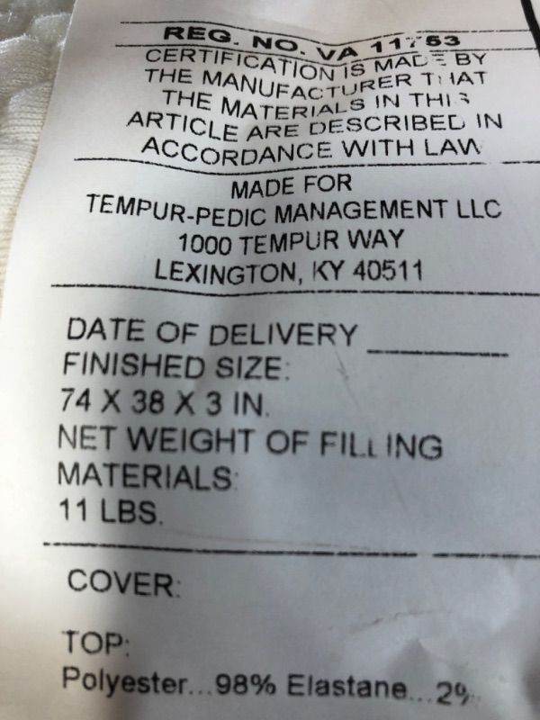 Photo 1 of TEMPUR-PEDIC TEMPUR SUPREME 3-INCH MEDIUM FIRM MATTRESS TOPPER, TWIN, WHITE 74 X 38 X 3 INCHES

