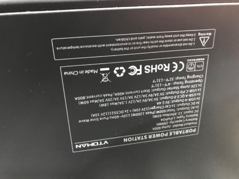 Photo 5 of ***error code does not charge PARTS ONLY***
VTOMAN Jump 600X Portable Power Station 600W, 299Wh LiFePO4 Battery Powered Generator with Expandable Capacity, 2x Pure Sine Wave 600W (Surge 1200W) AC Outlets, PD 60W USB-C, 3x Regulated 12V/10A DC
