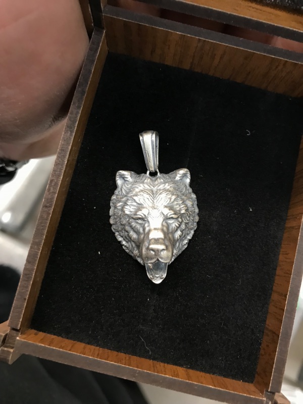 Photo 1 of 925 Sterling Silver 3D Bear Pendant Necklace
