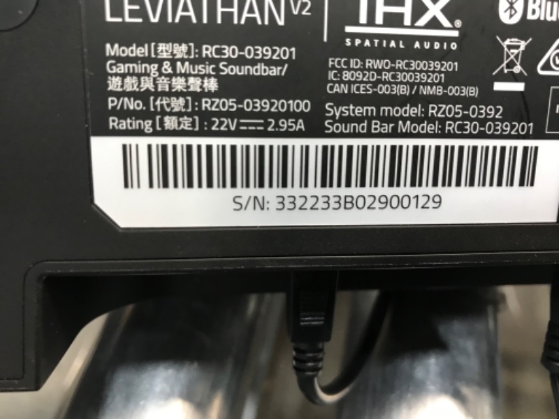 Photo 6 of PARTS ONLY DID NOT POWER ON
Razer Leviathan V2: Multi-Driver PC Gaming Soundbar with Subwoofer - THX Spatial Audio - Compact Design - Chroma RGB - Bluetooth 5.2 - for PC, Desktop/Laptop, Smartphones, Tablets & Nintendo Switch