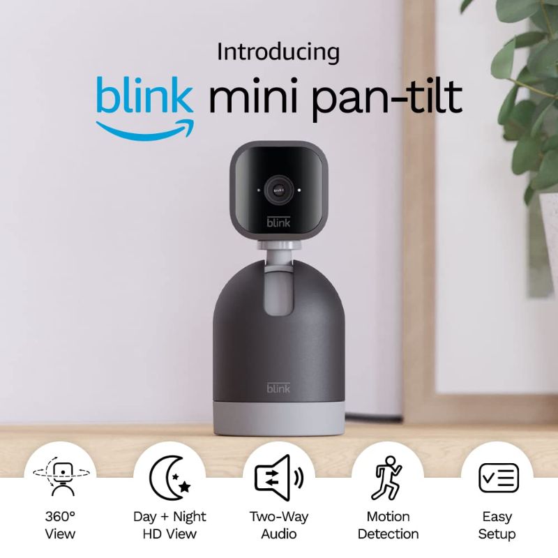 Photo 1 of Blink Mini Pan-Tilt Camera | Rotating indoor plug-in smart security camera, two-way audio, HD video, motion detection, Works with Alexa (Black)