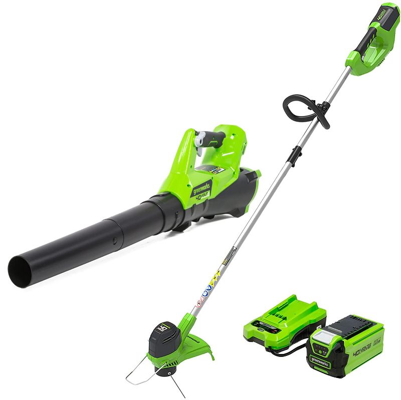 Photo 1 of GREENWORKS 40V CORDLESS STRING TRIMMER AND LEAF BLOWER COMBO KIT, 2.0AH BATTERY AND CHARGER INCLUDED 12" TRIMMER + BLOWER (2.0AH)
PLEASE SEE NOTES