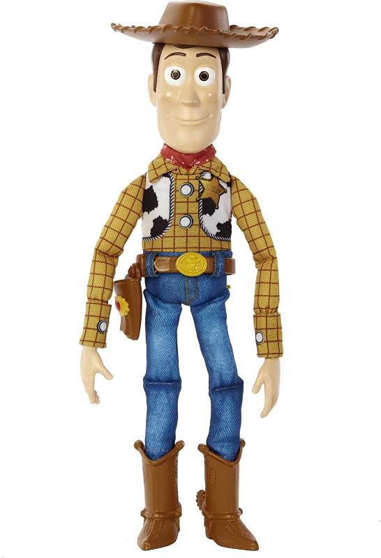 Photo 1 of 
Disney and Pixar Toy Story Movie Toy, Talking Woody Figure with Ragdoll Body, 20 Phrases, Pull Tab Activated Sounds, Roundup Fun Woody
Style:Woody