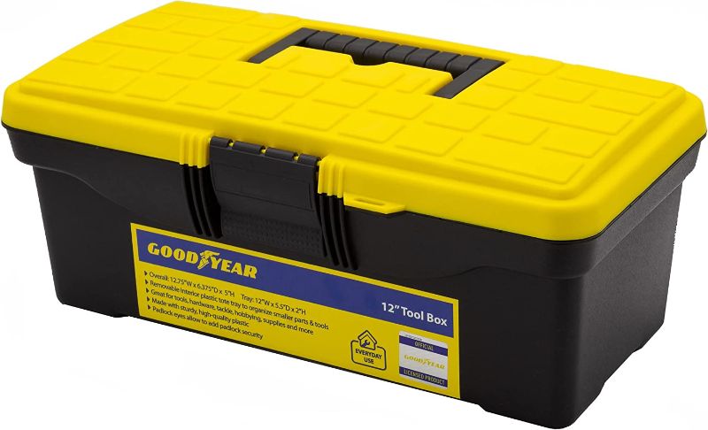 Photo 1 of 
Goodyear 12" [Small] Mini Tool Box for Hobby Tools, Accessories Storage Box with Handle, Removable Inner Tray, Lightweight & Easy to Carry, One Hand