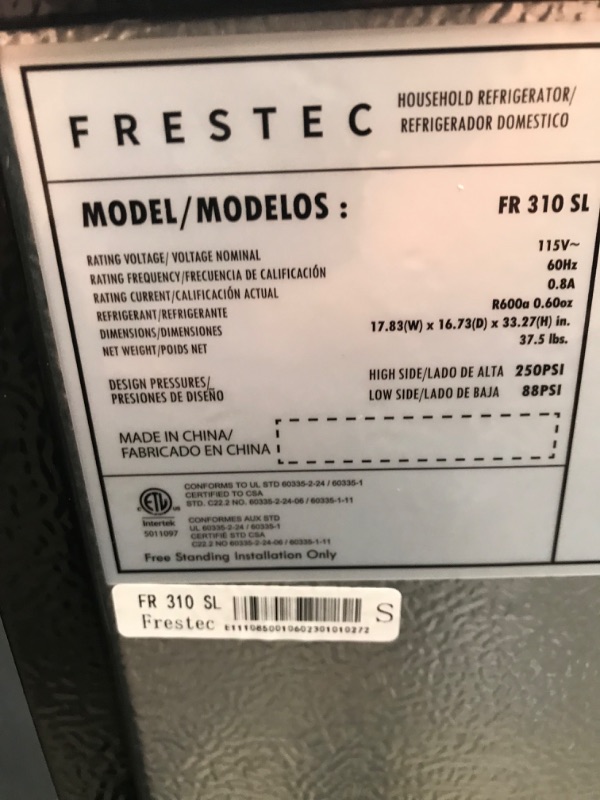 Photo 1 of Frestec 3.1 CU' Mini Refregiator, Compact Refrigerator, Small Refrigerator with Freezer, Silver (FR 310 SL)
