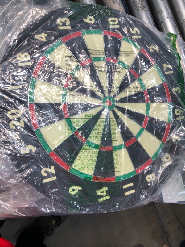 Photo 1 of **USED/MISSING ITEMS** Paper Wound Dart Board – Indoor Hanging 20-Point Darts and Target Bullseye Game – Comes with Six 17g Brass Tipped Darts by Trademark Games