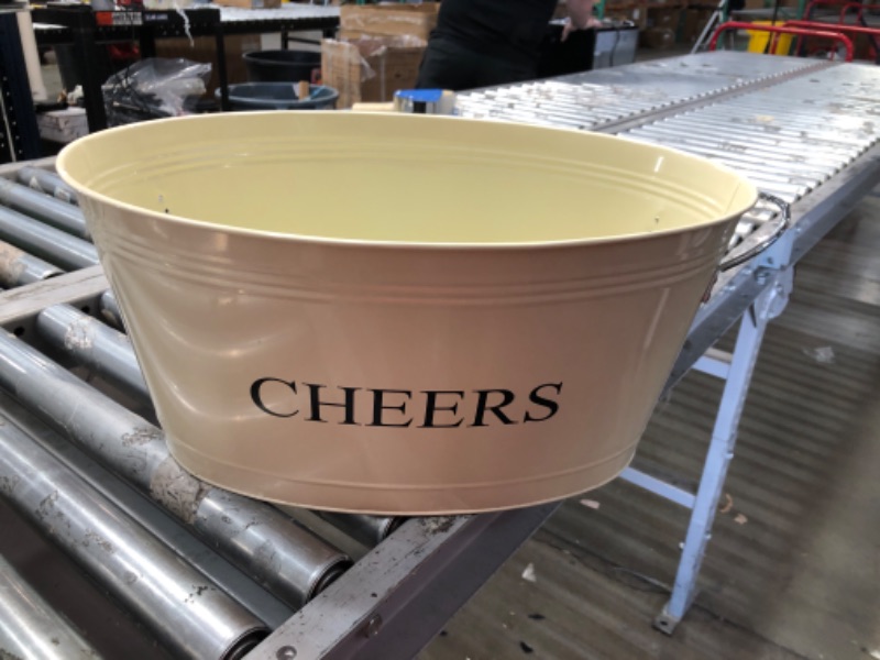 Photo 2 of **USED/BROKEN** Twine Rustic Farmhouse Decor Ice Bucket And Galvanized Cheers Tub, 6.3 gallons, cream