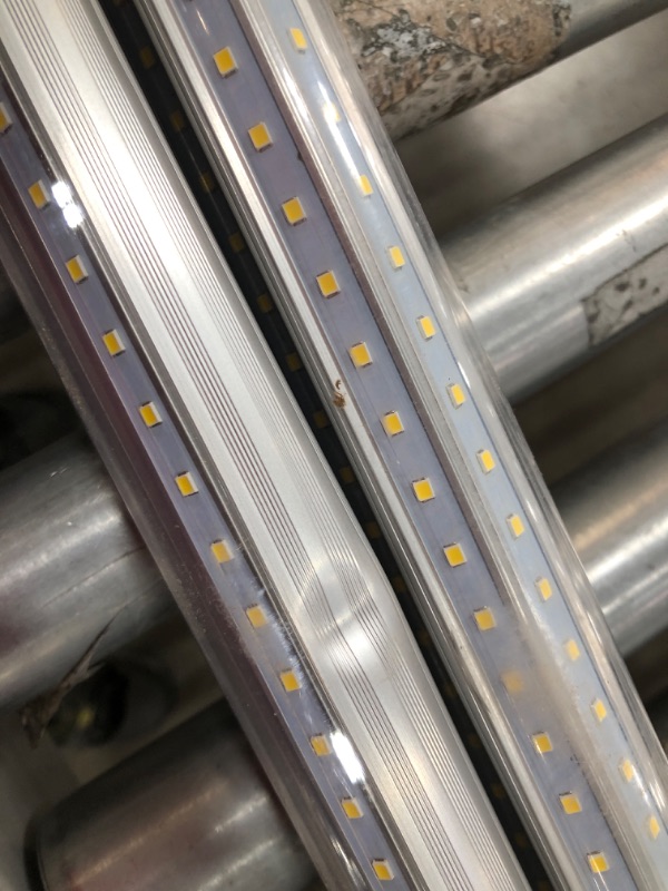 Photo 1 of **USED/MINOR DAMAGE** JESLED T8 T10 T12 8FT LED Light Bulbs, Single Pin Fa8 Base, 8 Foot LED Fluorescent Tube Replacement, 50W 6000LM, 5000K Daylight White, V Shape, Ballast Bypass, Super Bright Garage Shop Lights (4-Pack) 4 Count (Pack of 1)