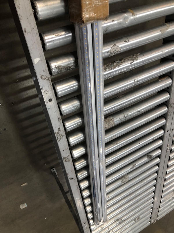 Photo 1 of **USED/MINOR DAMAGE** JESLED T8 T10 T12 8FT LED Light Bulbs, Single Pin Fa8 Base, 8 Foot LED Fluorescent Tube Replacement, 50W 6000LM, 5000K Daylight White, V Shape, Ballast Bypass, Super Bright Garage Shop Lights (4-Pack) 4 Count (Pack of 1)