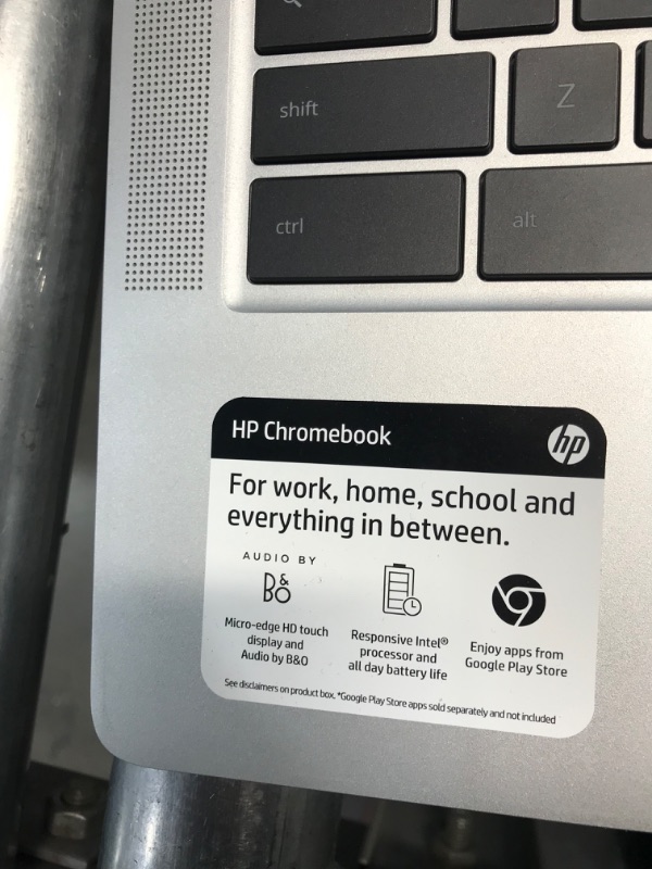 Photo 4 of PARTS ONLY 
HP Chromebook 14 - 14" HD Non-Touch Intel Pentium Silver N5000, Intel UHD Graphics 605, 4GB RAM, 64GB eMMC, WiFi, Bluetooth, Audio by B&O, Chrome OS