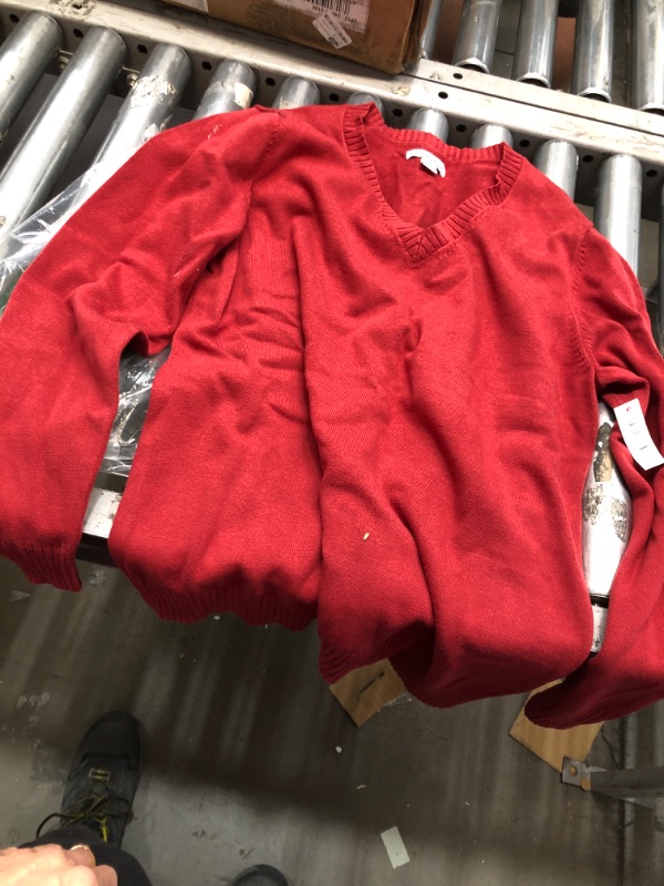 Photo 1 of **USED** Amazon Essentials Women's Red V-Neck Light Sweater- XL 