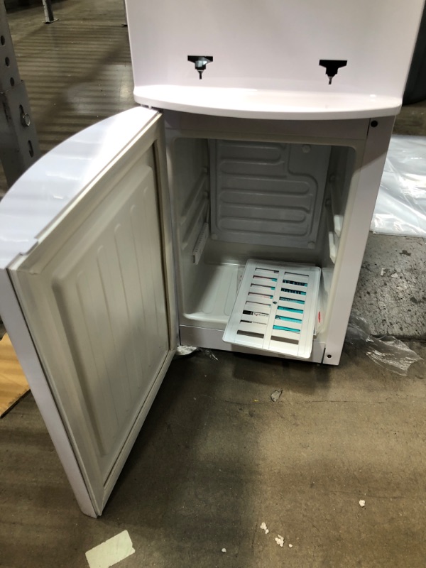 Photo 5 of **USED/Slight Damage** Igloo Top Loading Hot and Cold Water Dispenser - Water Cooler for 5 Gallon Bottles and 3 Gallon Bottles - Includes Child Safety Lock - Water Machine Perfect for Home, Office, & More - White White w/ Refrigerator