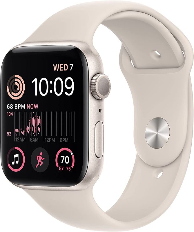 Photo 1 of Apple Watch SE (2nd Gen) [GPS 44mm] Smart Watch w/Starlight Aluminum Case & Starlight Sport Band - S/M. Fitness & Sleep Tracker, Crash Detection, Heart Rate Monitor, Retina Display, Water Resistant
