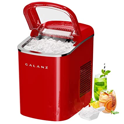 Photo 1 of Galanz Portable Countertop Electric Ice Maker Machine, 26 lbs in 24 Hours, 9 Bullet Shaped Cubes Ready in 9 Minutes, 2 Ice Sizes, Perfect for Parties & Home Bar, 2.1 L, Retro Red
