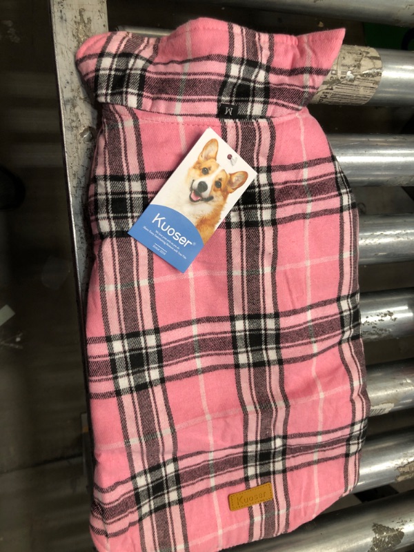 Photo 2 of **NEW/ONLY ONE** Kuoser Warm Dog Coat, Reversible Dog Jacket Waterproof Dog Winter Coat British Style Plaid Dog Clothes Pet Dog Cold Weather Coats Cozy Snow Jacket Vest for Small Medium Large Dogs Medium (Pack of 1) Pink