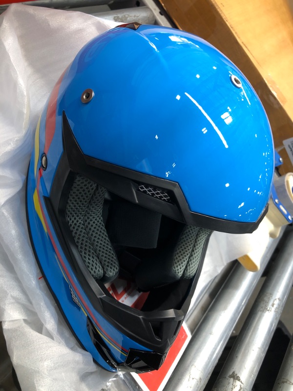 Photo 1 of GLX GX623 DOT Kids Youth ATV Off-Road Dirt Bike Motocross Motorcycle Full Face Helmet Combo Gloves Goggles for Boys & Girls (Retro Blue, Large) Retro Blue Large