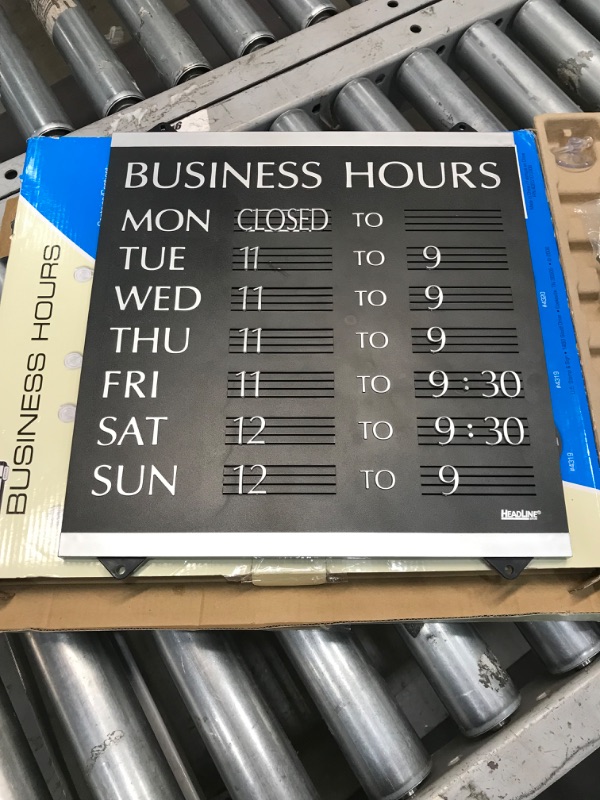 Photo 3 of Headline Sign - Century Series, Business Hours Sign with 176 1/4"-Characters, Suction Cups for Hanging, 14x13 Inch, Black and Silver (4247)