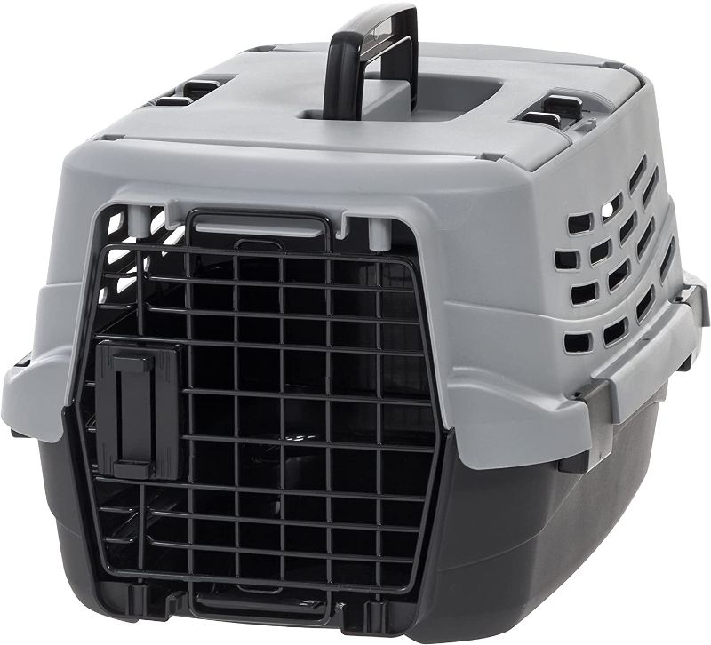 Photo 1 of **MISSING ONE LATCH**IRIS USA 19" Small Pet Travel Carrier with Front and Top Access, Hard-Sided Training Crate for 10 Lbs. Pet Cat Kitten Chihuahua Yorkshire Terrier Toy Poodle Small Dog, Black/Gray
