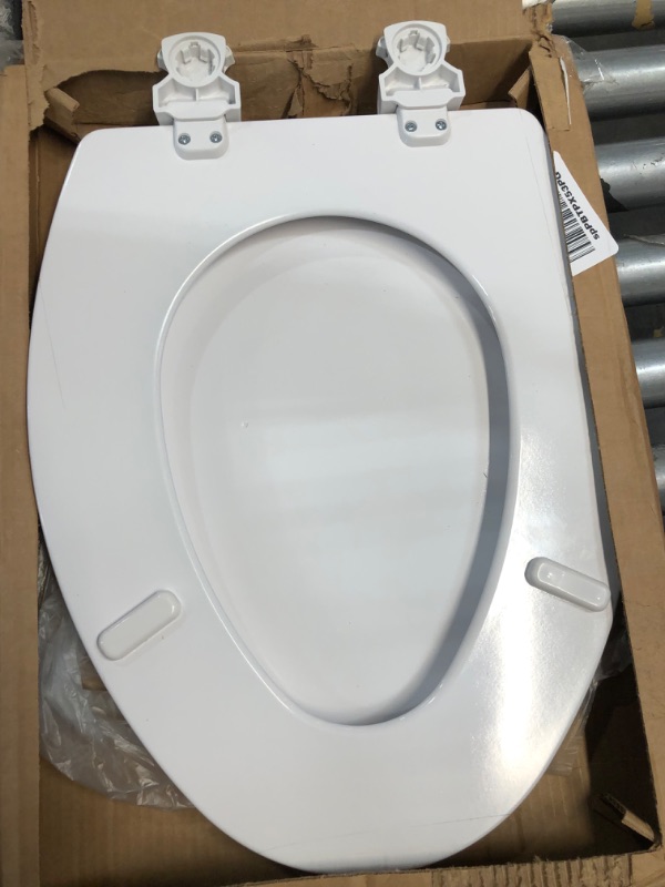 Photo 2 of **MINOR SCRATCHES**Bemis Elongated Enameled Wood Toilet Seat in Cotton White with Easy•Clean? Hinge
