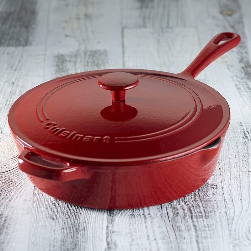 Photo 1 of **MINOR SHIPPING DAMAGE**Cuisinart Chef's Classic Enameled Cast Iron 12-Inch Chicken Fryer with Cover, Cardinal Red