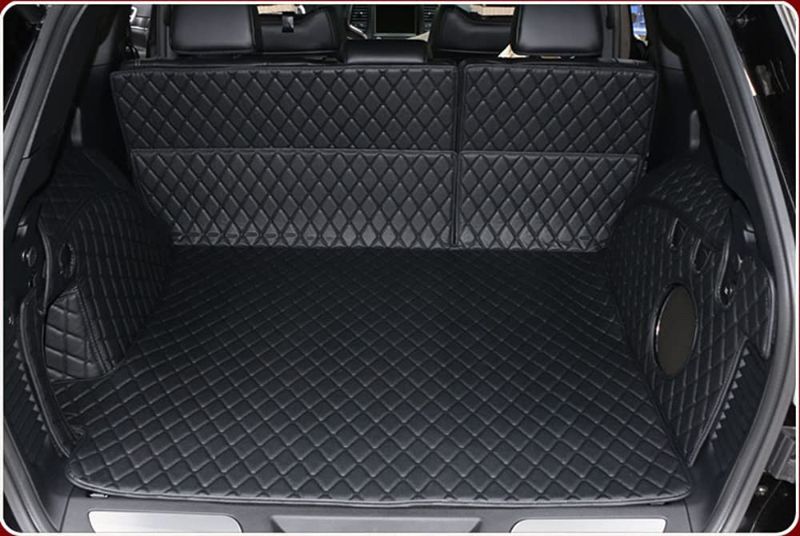 Photo 4 of **MINOR TEAR**FHJBP Custom Fit Trunk Cargo Liner Floor Mat for 2011-2021 Jeep Grand Cherokee wk2 with Subwoofer on The Right Side (2022-2023 Not Fit) - All Weather Cargo Mat Full Coverage Black w/Black Stitching
