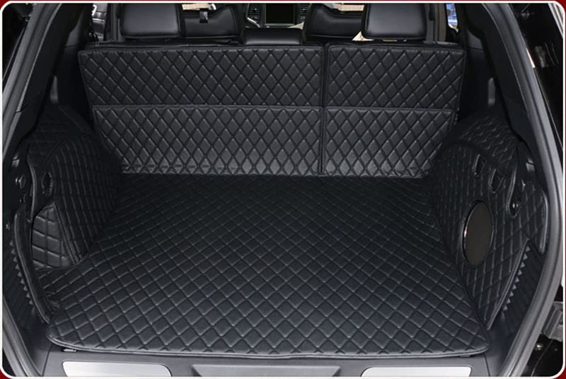 Photo 1 of **MINOR TEAR**FHJBP Custom Fit Trunk Cargo Liner Floor Mat for 2011-2021 Jeep Grand Cherokee wk2 with Subwoofer on The Right Side (2022-2023 Not Fit) - All Weather Cargo Mat Full Coverage Black w/Black Stitching
