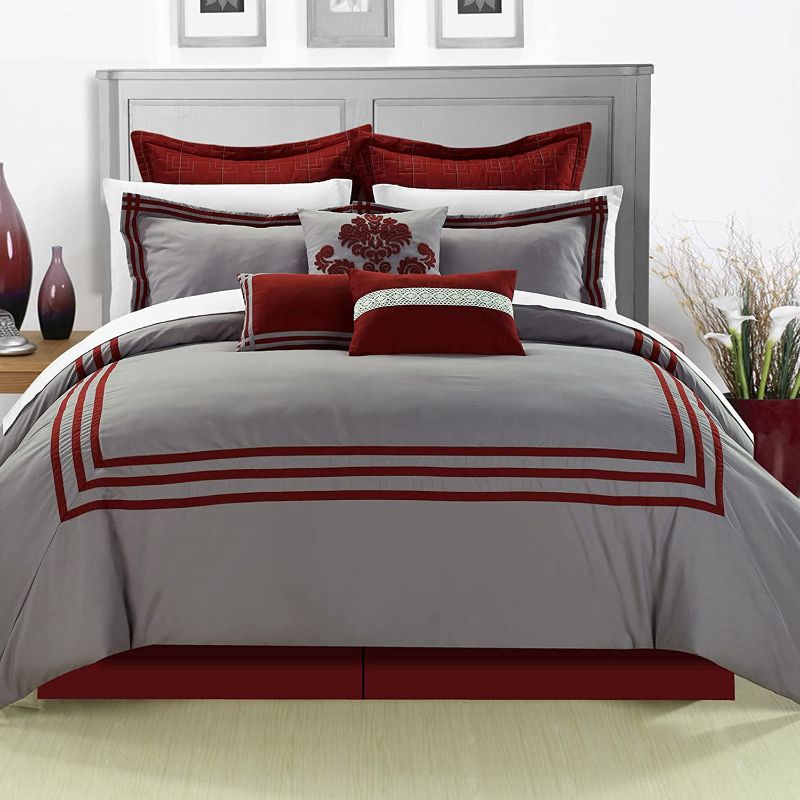 Photo 1 of **MISSING FULL SET ITEMS**Chic Home Cosmo Red King - 8 pc Embroidered Comforter Set
