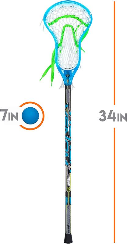 Photo 1 of **MISSING BALL, STICK ONLY**Franklin Sports Kids Mini Lacrosse Stick + Ball Set - Venom Youth Plastic Lacrosse Stick for Beginners - Perfect Set for Kids + Toddlers - Blue
