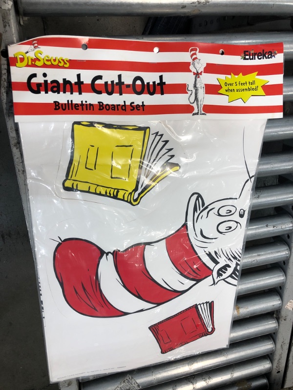 Photo 2 of Eureka Dr. Seuss The Cat in The Hat Large Bulletin Board, 4pc, 5' Tall & Back to School Dr. Seuss One Fish, Two Fish Paper Cut Out Classroom Decorations, 36 pc, 5.5'' W x 5.5'' H Giant Cat in the Hat Bulletin Board Set + Fish Paper Cut Out