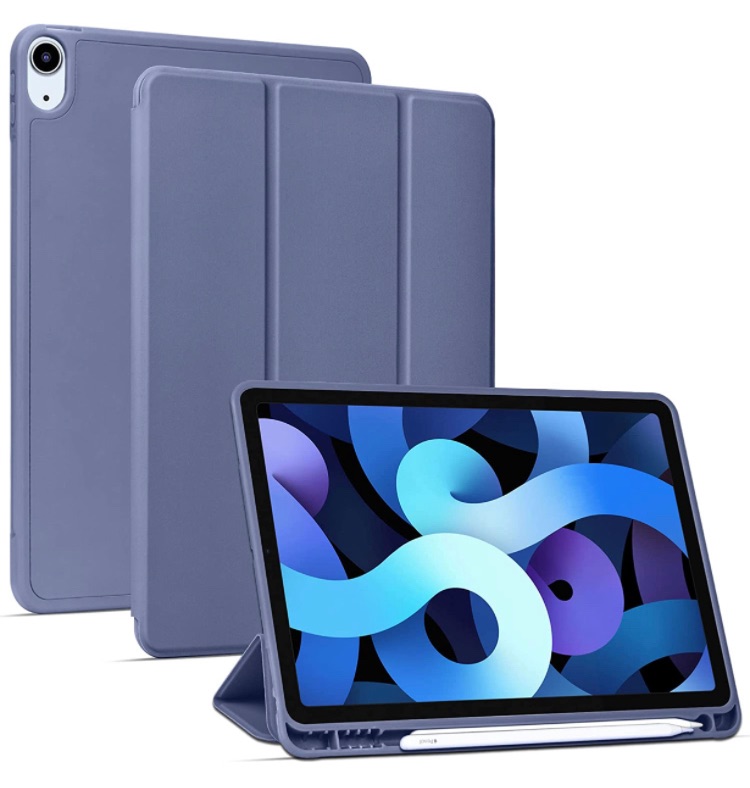 Photo 1 of 2 pack - Arae for iPad Air 5 / iPad Air 4 Case 10.9 inch [5th Generation][4th Generation][Corner Protection] Multi-Angle Viewing with Pencil Holder, Kickstand Feature, Auto Wake/Sleep (Lavender)
