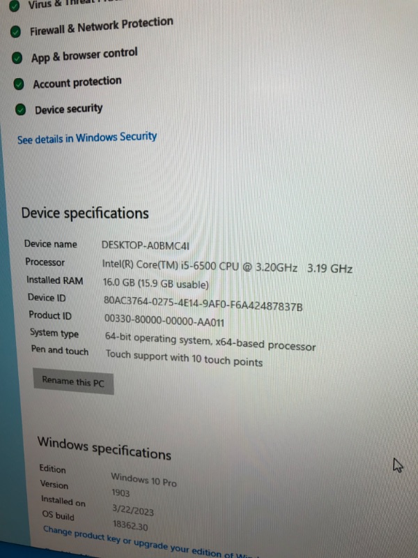 Photo 3 of DAMAGED SCREEN STILL DISPLAYS PARTLY BUT DOES DISPLAY WITH EXTERNAL DISPLAY 
HP EliteOne 800 G2 23" FHD All in One PC - Intel Core i5-6500 3.2GHz 16GB 512GB SSD Webcam WiFi Windows 10 Pro (Renewed)