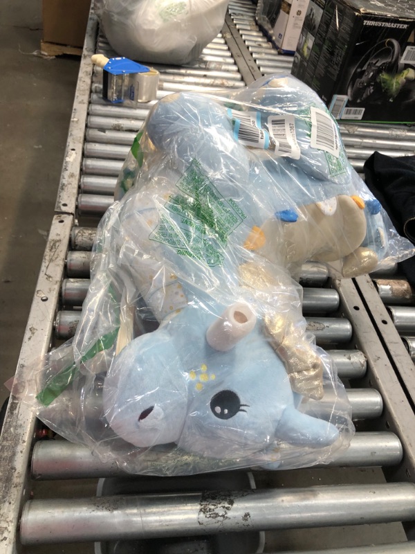 Photo 1 of labebe Baby Rocking Horse Dragon Blue, Kids Plush Rocking Toy Stuffed Animal Rocker for 12 Months+, 1-3 Years Old Toddler Wooden Ride On Toys, Dinosaur Rocking Horse Teal Infant Girl&Boy