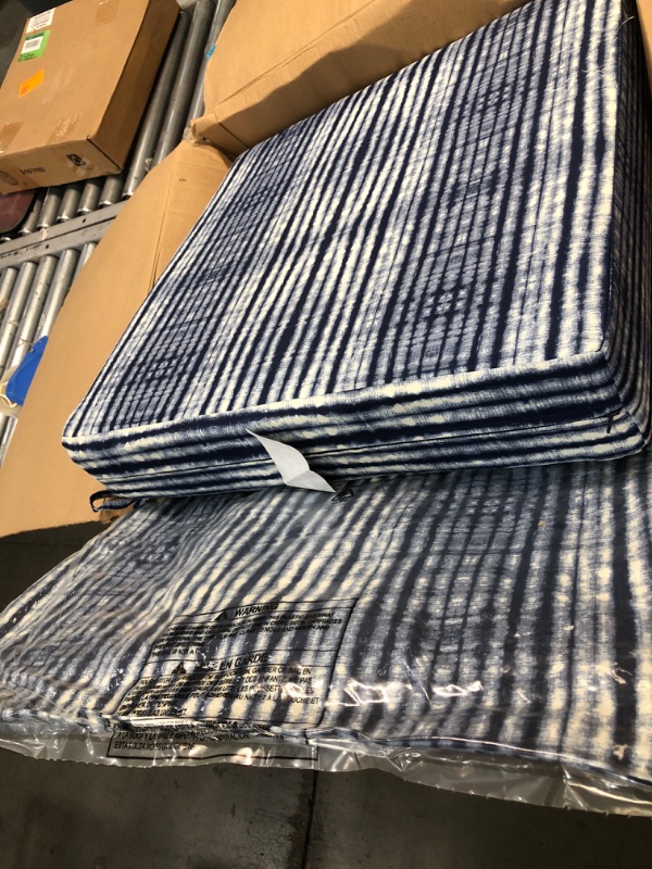 Photo 2 of **USED** Arden Selections Outdoor Deep Seating Cushion Set 24 x 24, Blue Shibori Stripe 24 x 24 Blue Shibori Stripe