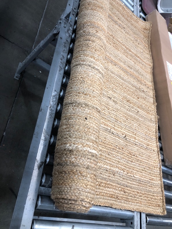 Photo 2 of **USED** FRELISH DECOR Handwoven Jute Area Rug- 5x8 Feet Natural Yarn- Rustic Vintage Beige Braided Reversible Rectangular Rugs for Bedroom, Kitchen, Living Room, Farmhouse (5' x 8') Natural 5'x8'