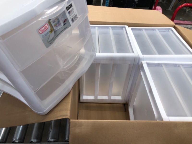 Photo 3 of **USED** Sterilite 17918004 3 Drawer Unit, White Frame with Clear Drawers, Pack of 4 & 16428012 6 Quart/5.7 Liter Storage Box, White Lid with Clear Base (Pack of 12) Drawer Unit + Storage Box