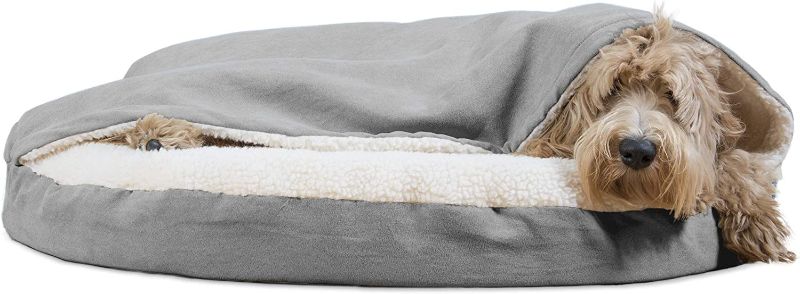 Photo 1 of Furhaven 35" Round Orthopedic Dog Bed Sherpa & Suede Snuggery w/ Removable Washable Cover - Gray, 35-inch