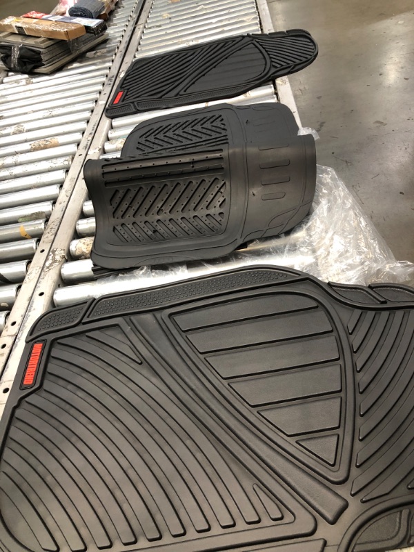 Photo 1 of 3 Piece Motor Trend FlexTough Floor Mats for Cars, Black Deep Dish All-Weather Car Mats, Waterproof 