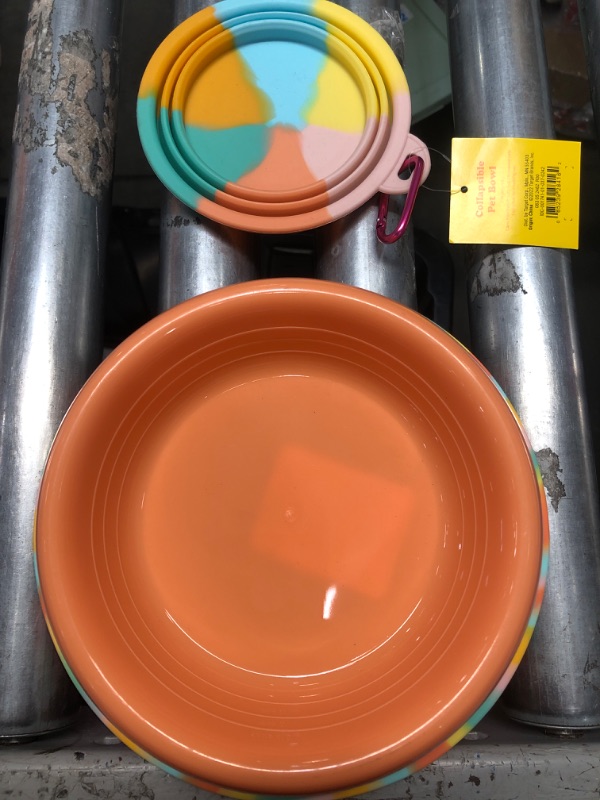 Photo 1 of 2---1 Dog Plastic Bowl - Pink Tie Dye - Sun Squad, 1 travel pop out bowl  